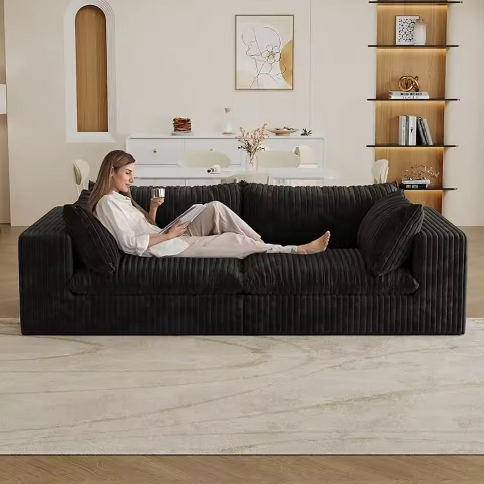 78.8” Compact Cloud Sofa, Black Corduroy Loveseat