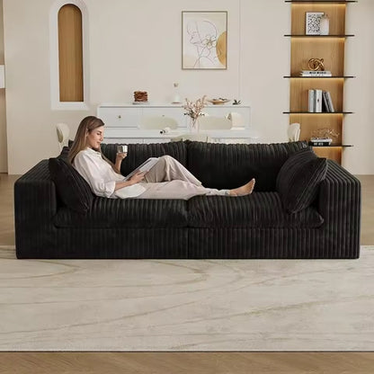 78.8” Compact Cloud Sofa, Black Corduroy Loveseat