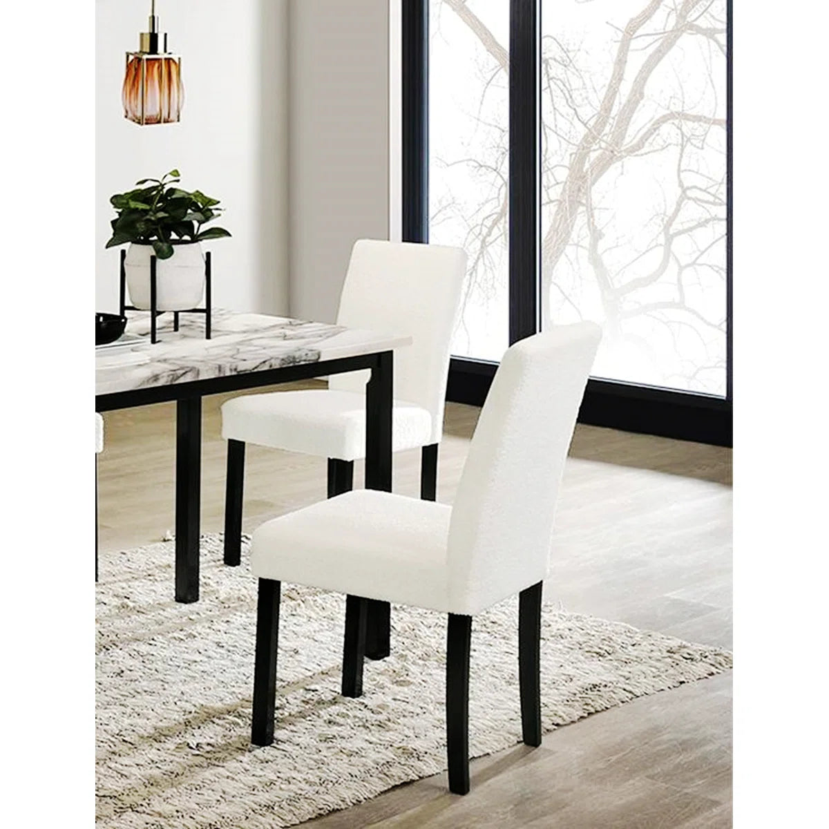 5 Piece White Faux Marble Dining Table Set