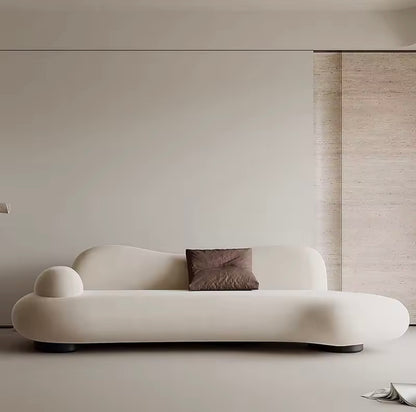 Classic Vintage Curved Sofa, Minimalist Beige Lounge Couch