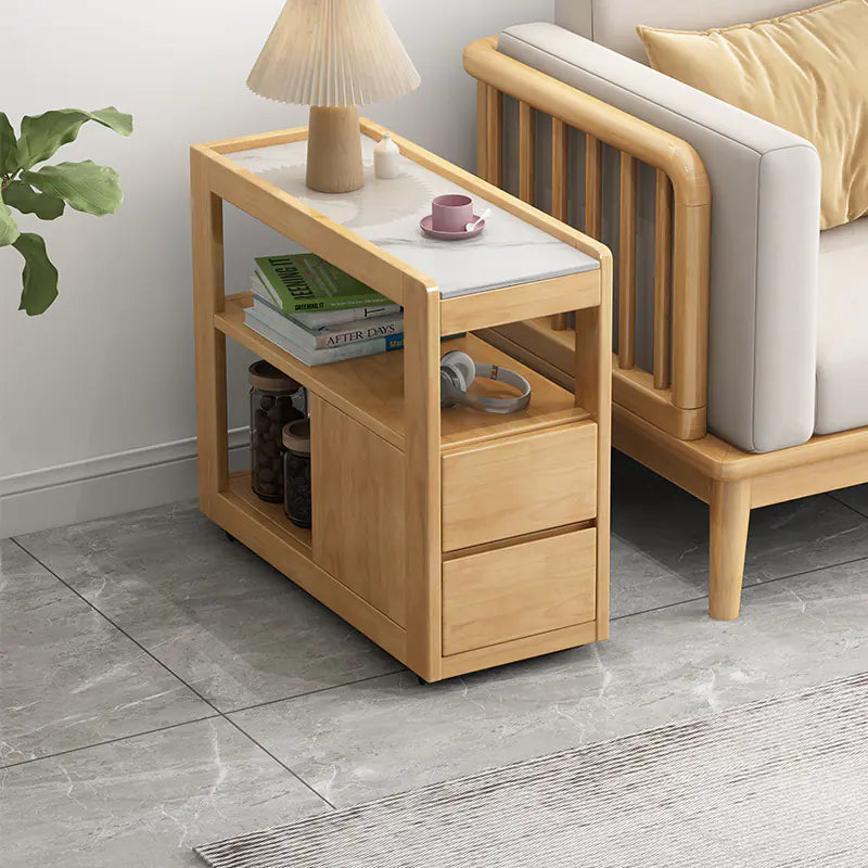 Mobile Rolling Solid Wood Sofa Side Table