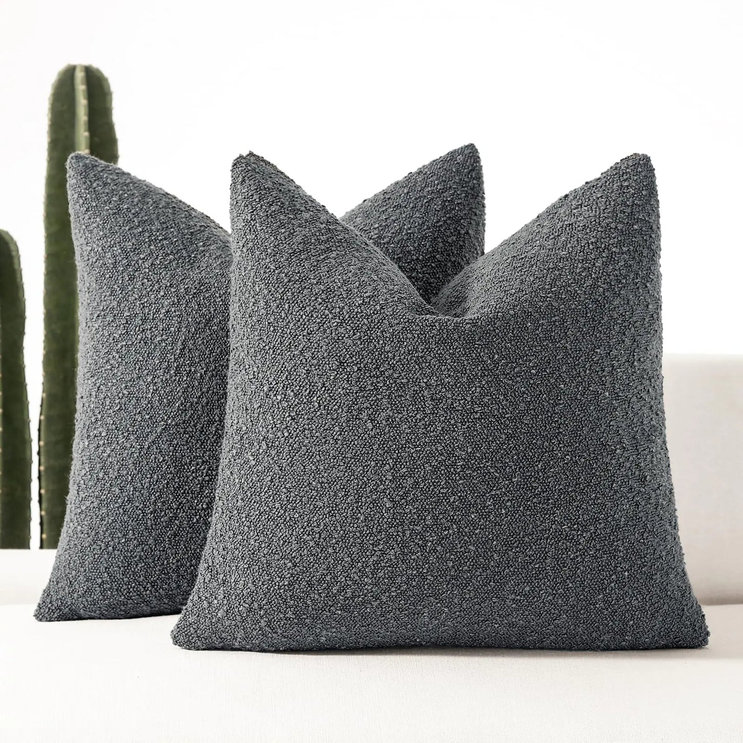 Charcoal Bouclé Decorative Throw Pillow Covers 16"x16" Set