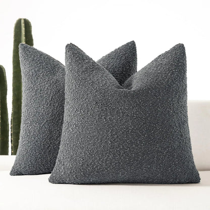 Charcoal Bouclé Decorative Throw Pillow Covers 16"x16" Set