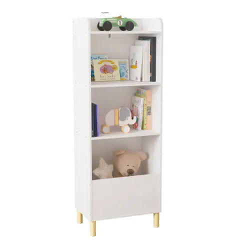 4 Tier Kids Bookcase and Toy Organizer, White Kids Bookshelf