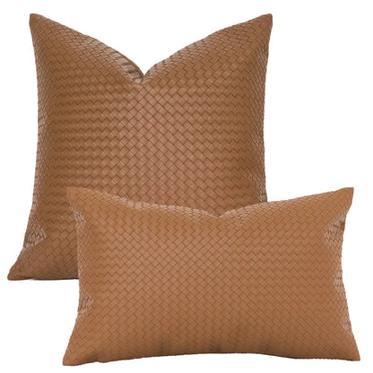 Woven Textured PU Leather Decorative Pillow Cover