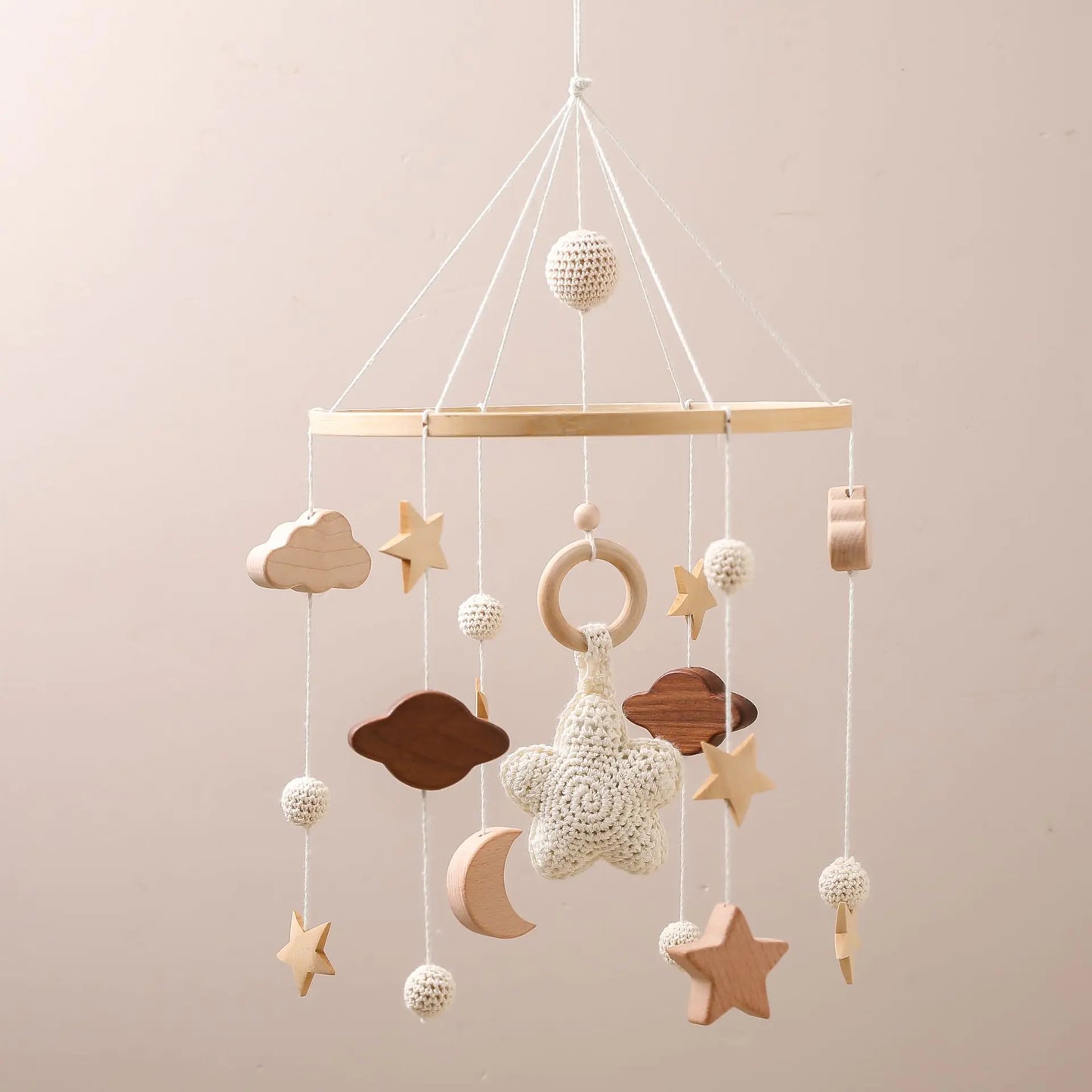 Wooden Star Moon Cloud Cot Charm Mobile