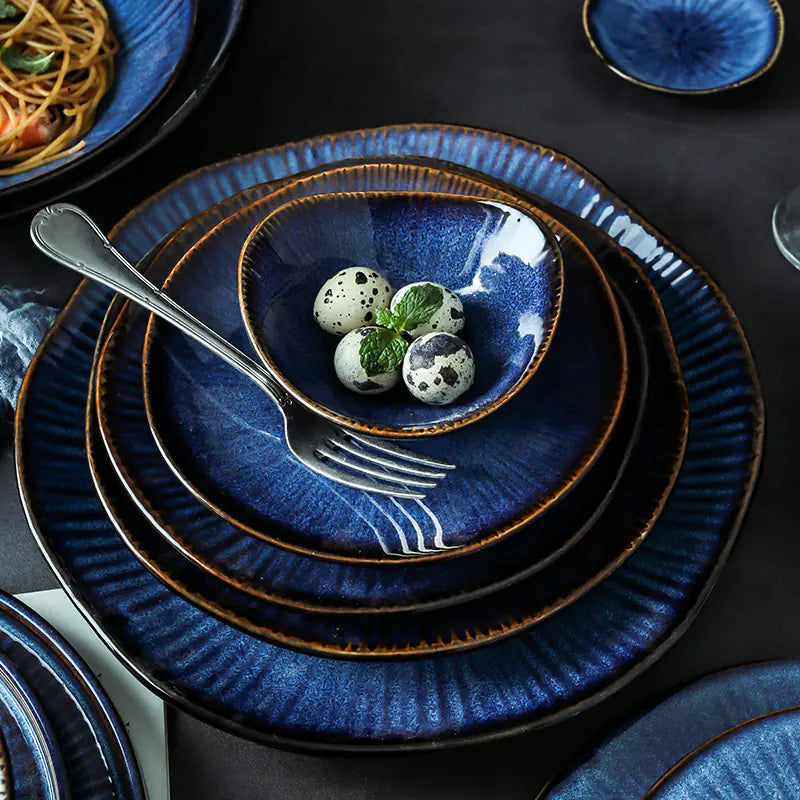Artistic Blue Glazed Porcelain Dinnerware Set