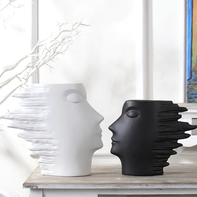 Nordic Ceramic Abstract Face Vase – Modern Decor
