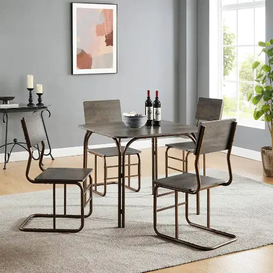 Compact Dining Table with Metal Frame & 4 Chairs