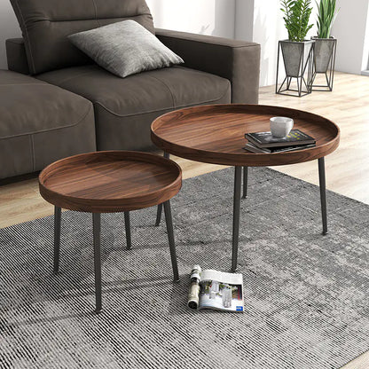 Set of 2 Modern Coffee Tables, Black Minimalist Round Coffee Tables