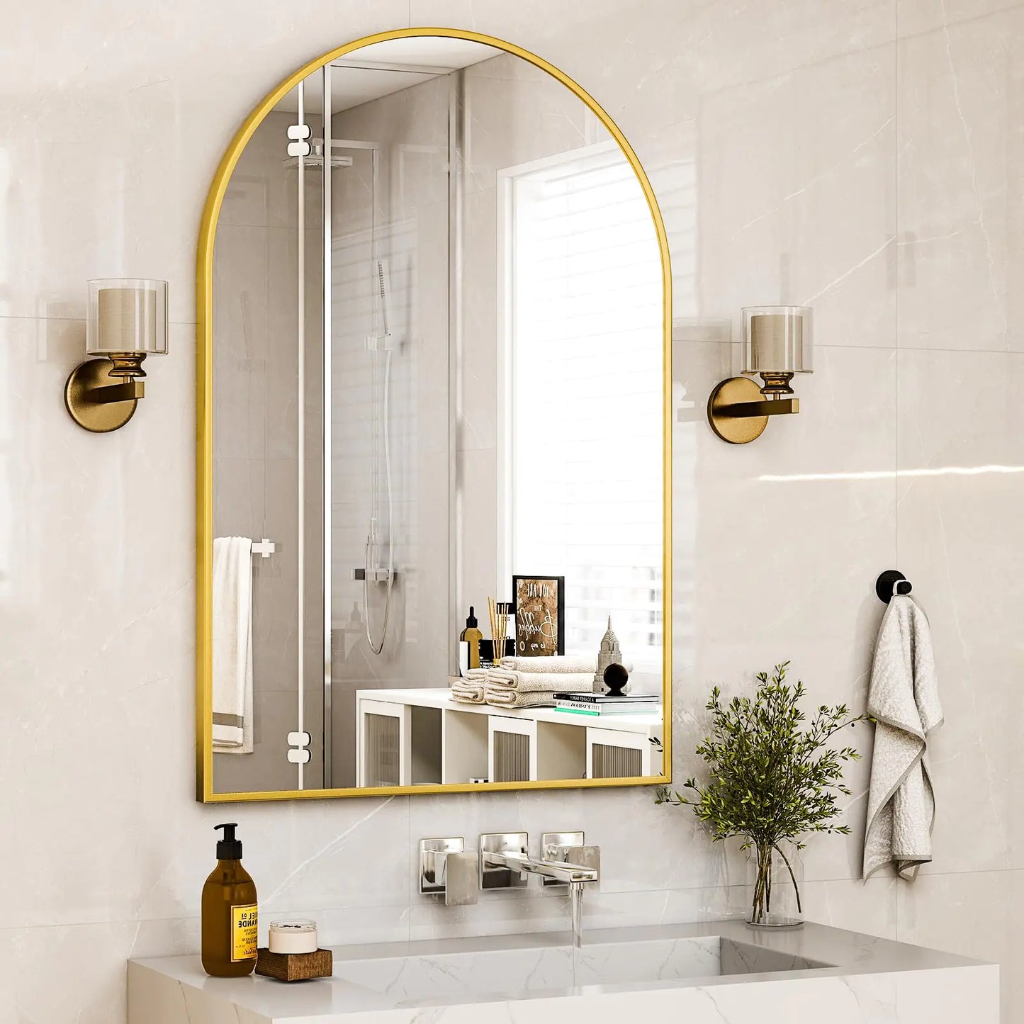 30"x40" Arched Mirror - Gold Bathroom Wall Mirror - Vanity Mirror