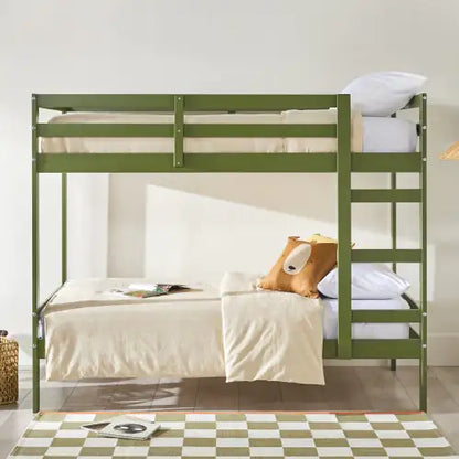 Green Solid Wood - Twin Bed Frame  for Kids Bedroom - Twin Bunk Bed