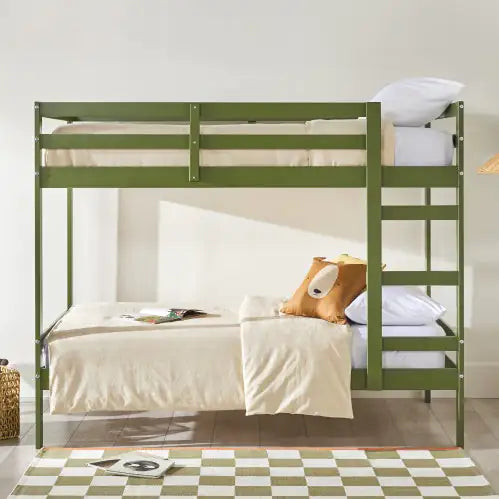 Solid Wood Twin Over Twin Bunk Bed Green