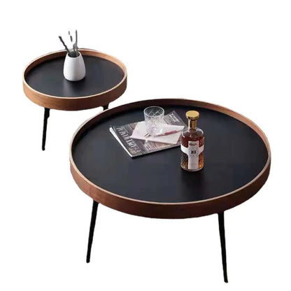 Set of 2 Modern Coffee Tables, Black Minimalist Round Coffee Tables