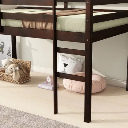 Solid Wood Twin Loft Bed With Ladder, Espresso Bed Frame