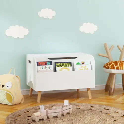 Wood Toy Chest with Bookshelf, Storage Organizer for Kids Playroom