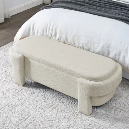 Linen Storage Bench with Upholstered Seat, Beige 51”