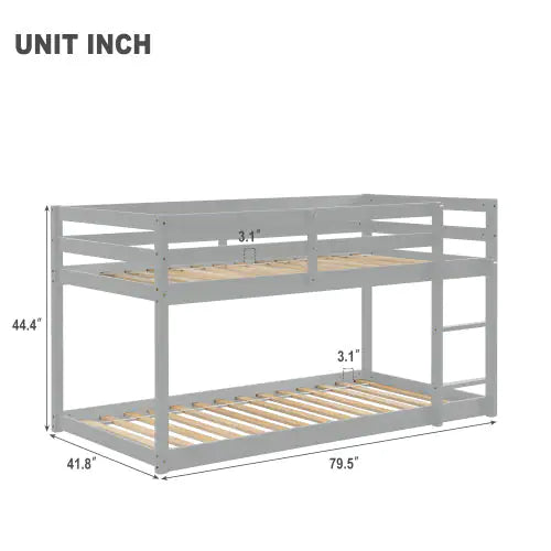 Twin Bed Frame - Grey Bed for Kids  Bedroom - Twin Bunk Bed