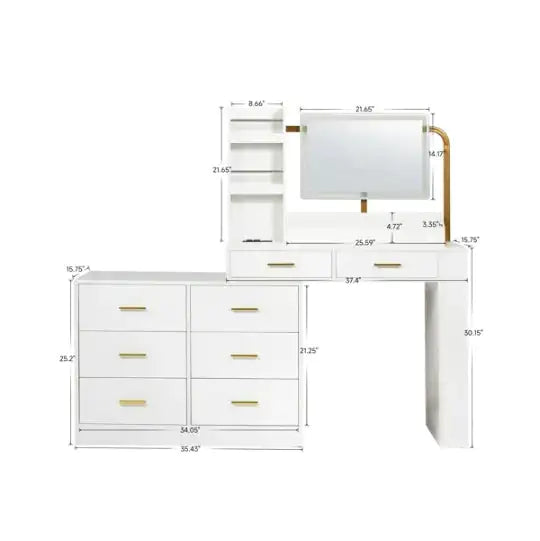 Modern 8 Drawer White Dresser – Wide Bedroom Chest of Drawers