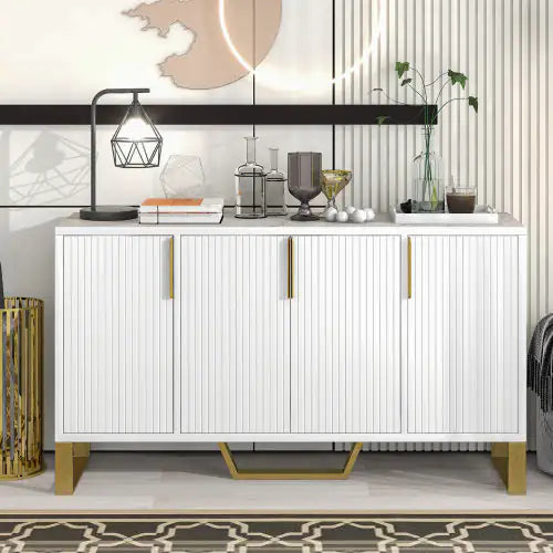 White Modern 4-Door Sideboard Buffet Cabinet