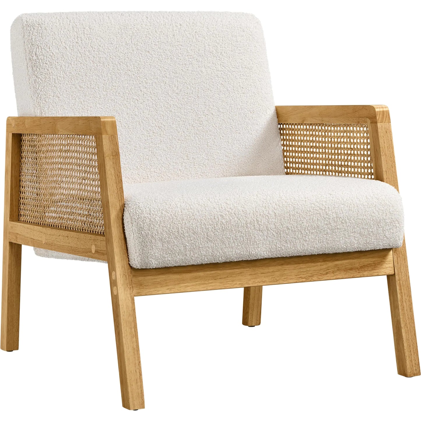 Ivory Boucle Accent Chair, Modern Rattan Chair for Living Room