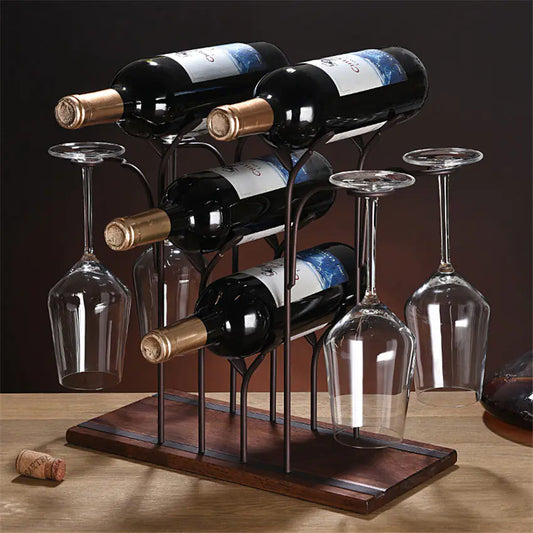 European Wood Wine Rack, Vintage Countertop Wine Holder for Home Bar