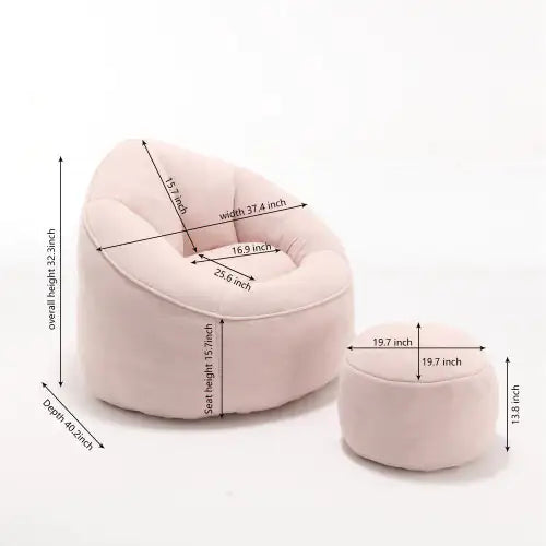 Pink Bean Bag Sofa Chair with Footrest