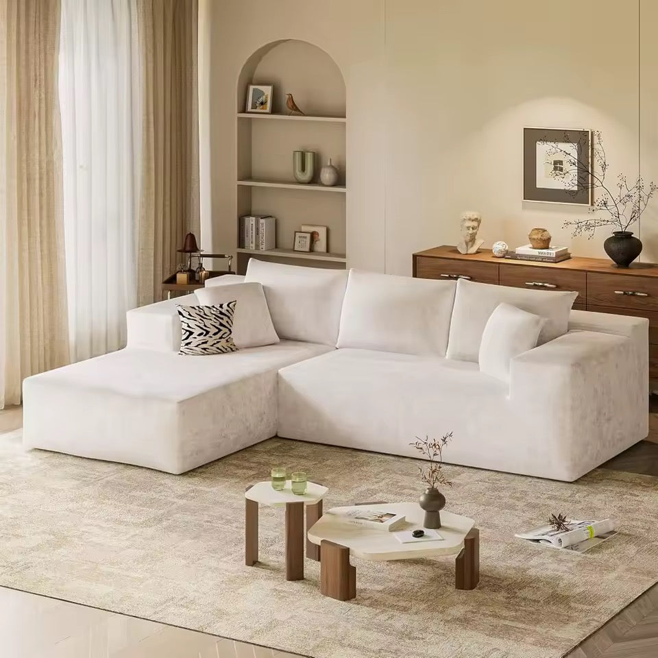 108” L-Shaped Modular Sectional Sofa, Deep Seat Corduroy Couch