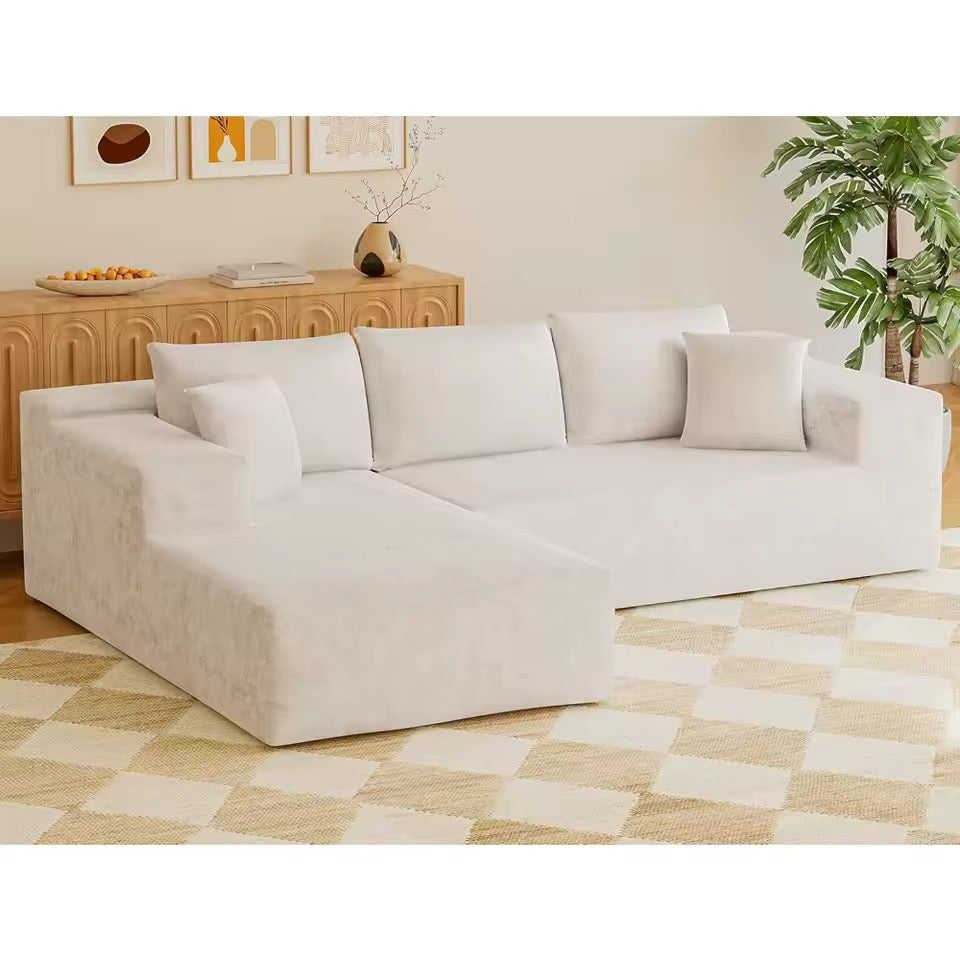 108” L-Shaped Modular Sectional Sofa, Deep Seat Corduroy Couch