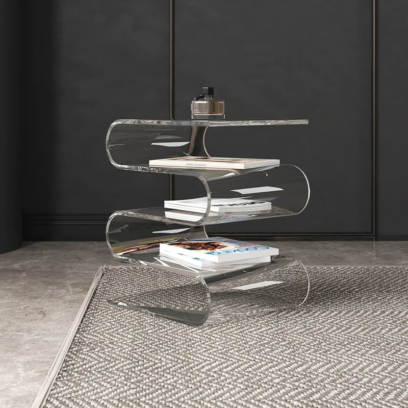 Transparent Side Table with Magazine Rack