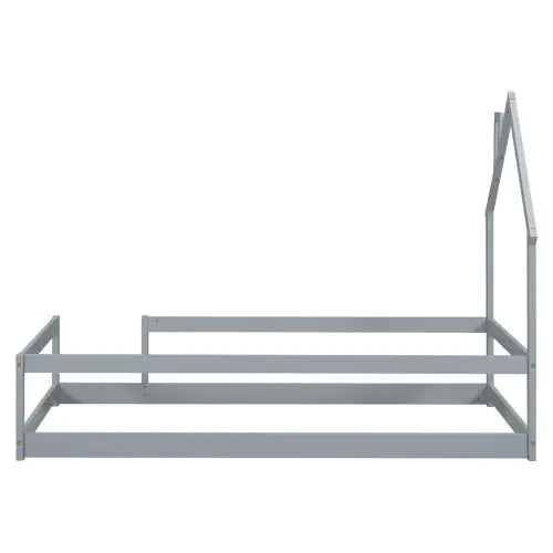 Twin Size Kids House Bed, Grey Wood Floor Bed for Kids Bedroom