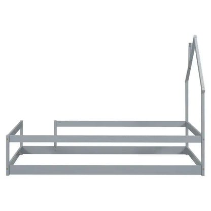 Twin Size Kids House Bed, Grey Wood Floor Bed for Kids Bedroom