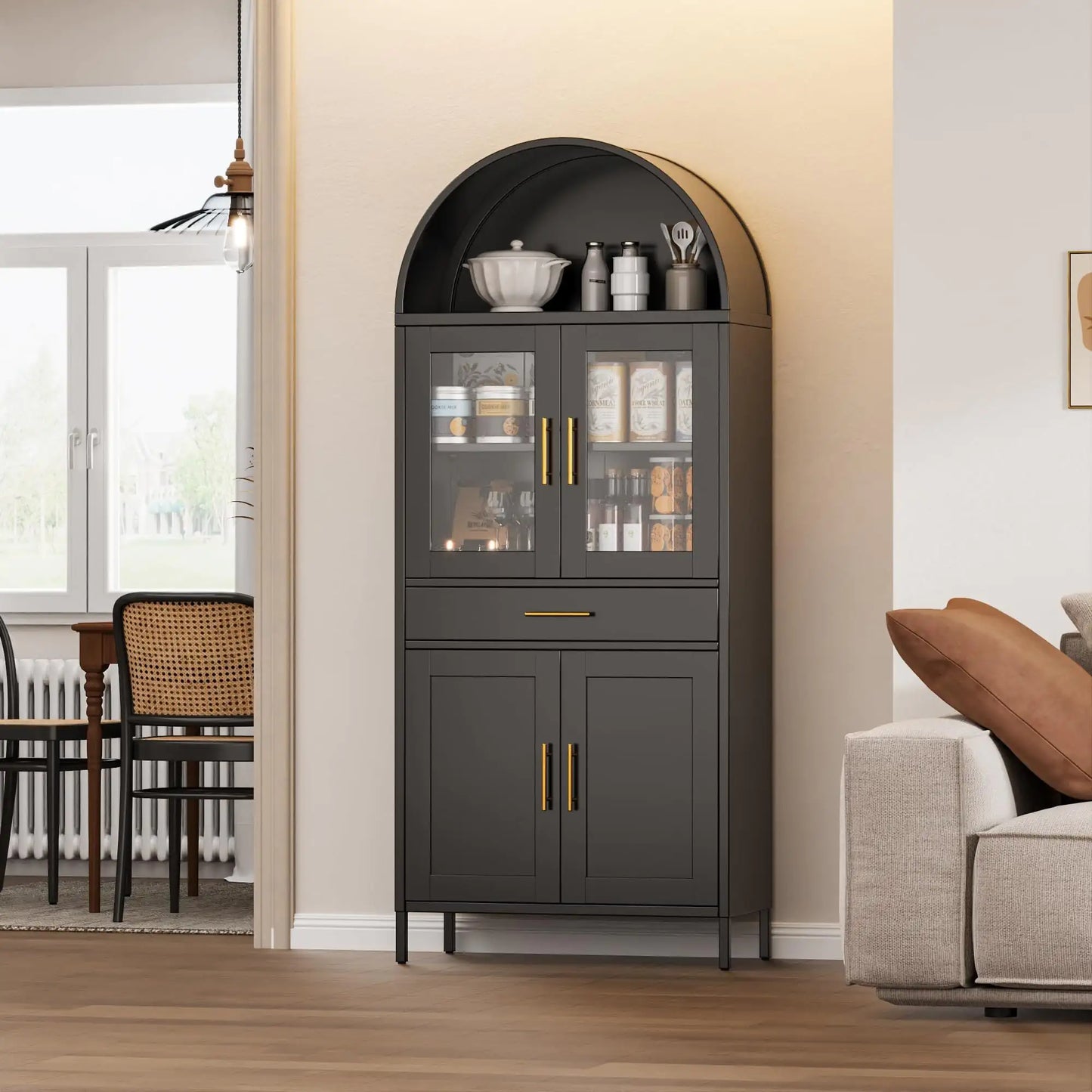 Black Tall Metal Arched Display Cabinet