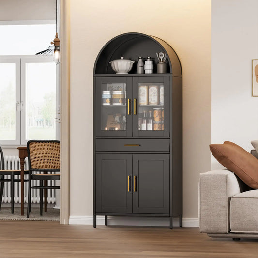 Black Tall Metal Arched Display Cabinet