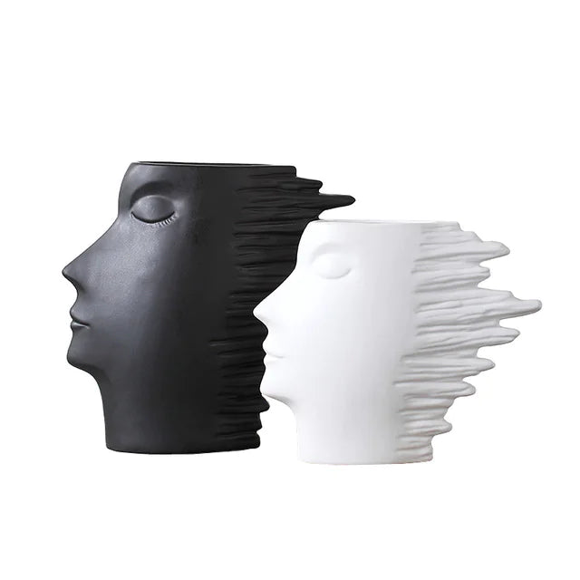Nordic Ceramic Abstract Face Vase – Modern Decor