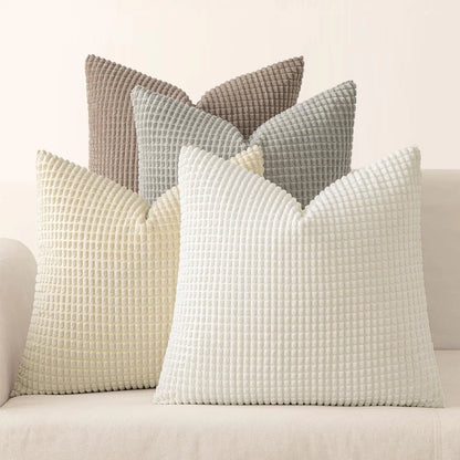 Set of 4 Rustic Neutral Corduroy Pillow Covers 20x20"