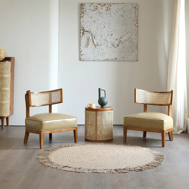 Solid Wood Rattan Single Lounge Chair