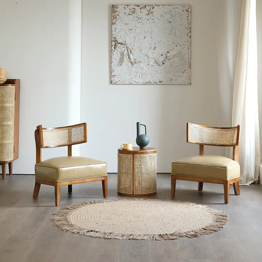 Solid Wood Rattan Single Lounge Chair