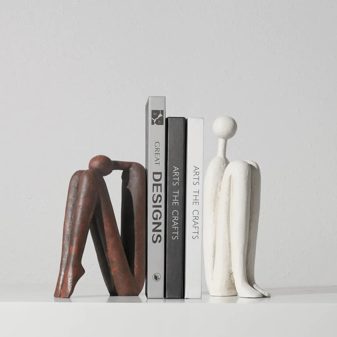 Resin Thinker Bookends, Heavy-Duty Decorative Modern