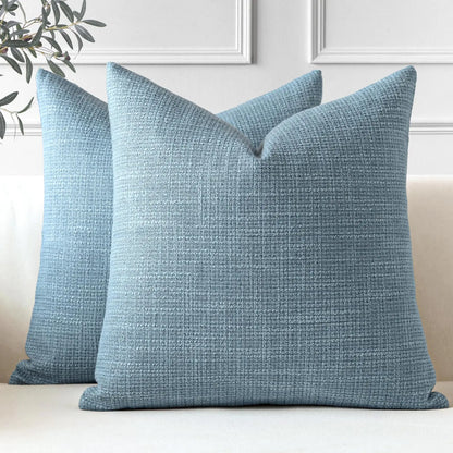 Set of 2 Blue Linen Throw Pillow Covers 20x20"