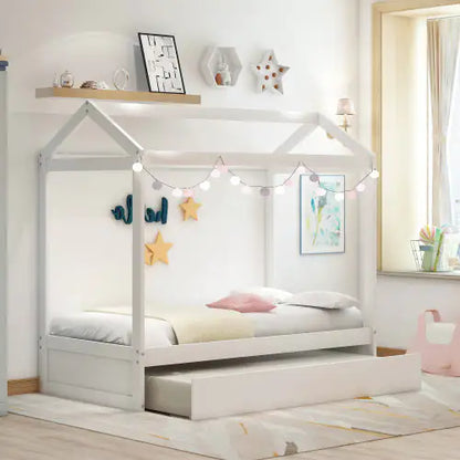 White House Bed for Kids Bedroom - Kids Bed with Trundle