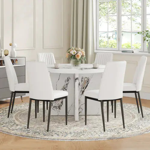 Round Dining Table 42” White MDF Pedestal Base