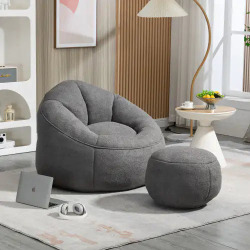 Grey Bean Bag Chair, Modern Single Sofa Chair with Footrest