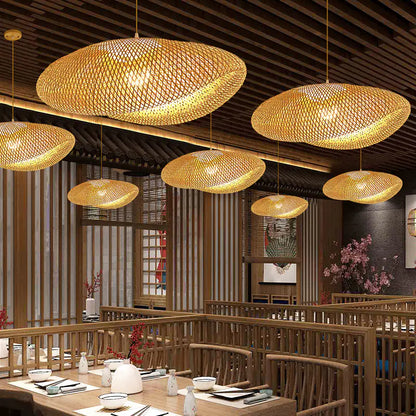 Modern Bamboo Woven Waterproof Pendant Light