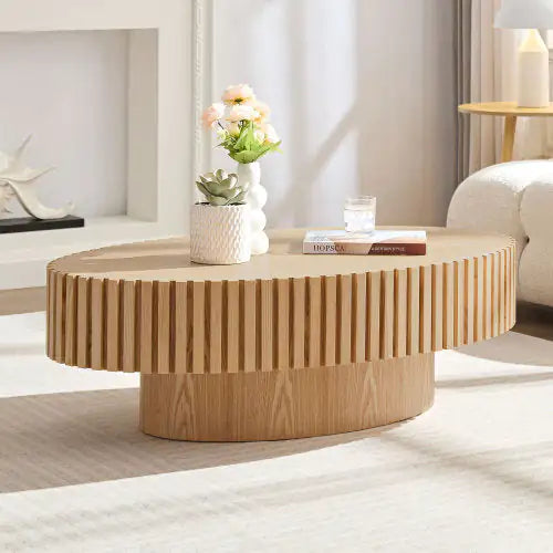 Modern Handmade Drum Coffee Table Oval Ash