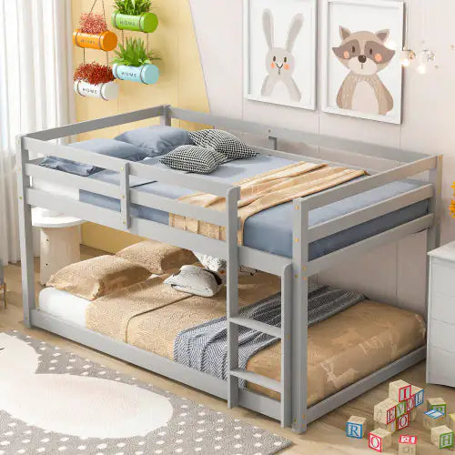 Twin Bed Frame - Grey Bed for Kids  Bedroom - Twin Bunk Bed