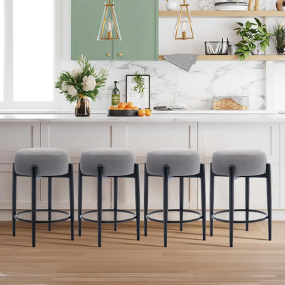 Set of 4 Grey Bar Stools with Padded Cushion - Backless Counter Stools