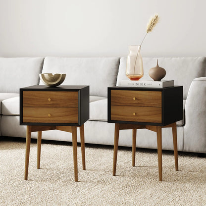 Set of 2 Nightstands - Modern Brown Nightstand with Drawers