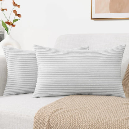 2 Grey Corduroy Lumbar Pillow Covers 12x20"