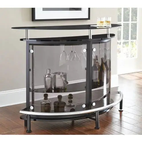 Black Modern Bar Table with Glass Top